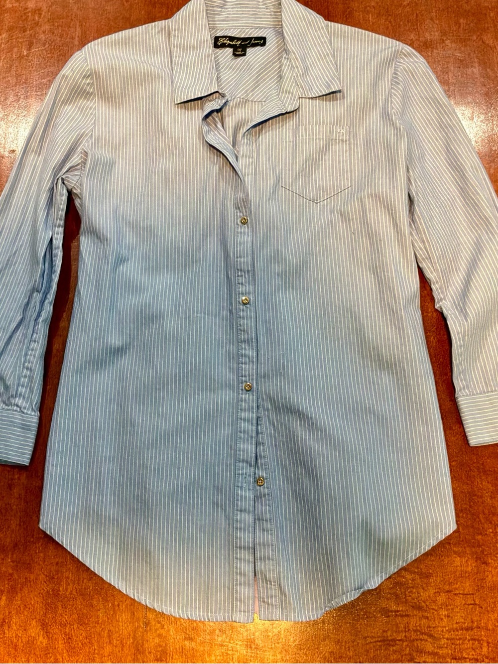Elizabeth and James Light Blue and White Pinstripe Button-Down Blouse